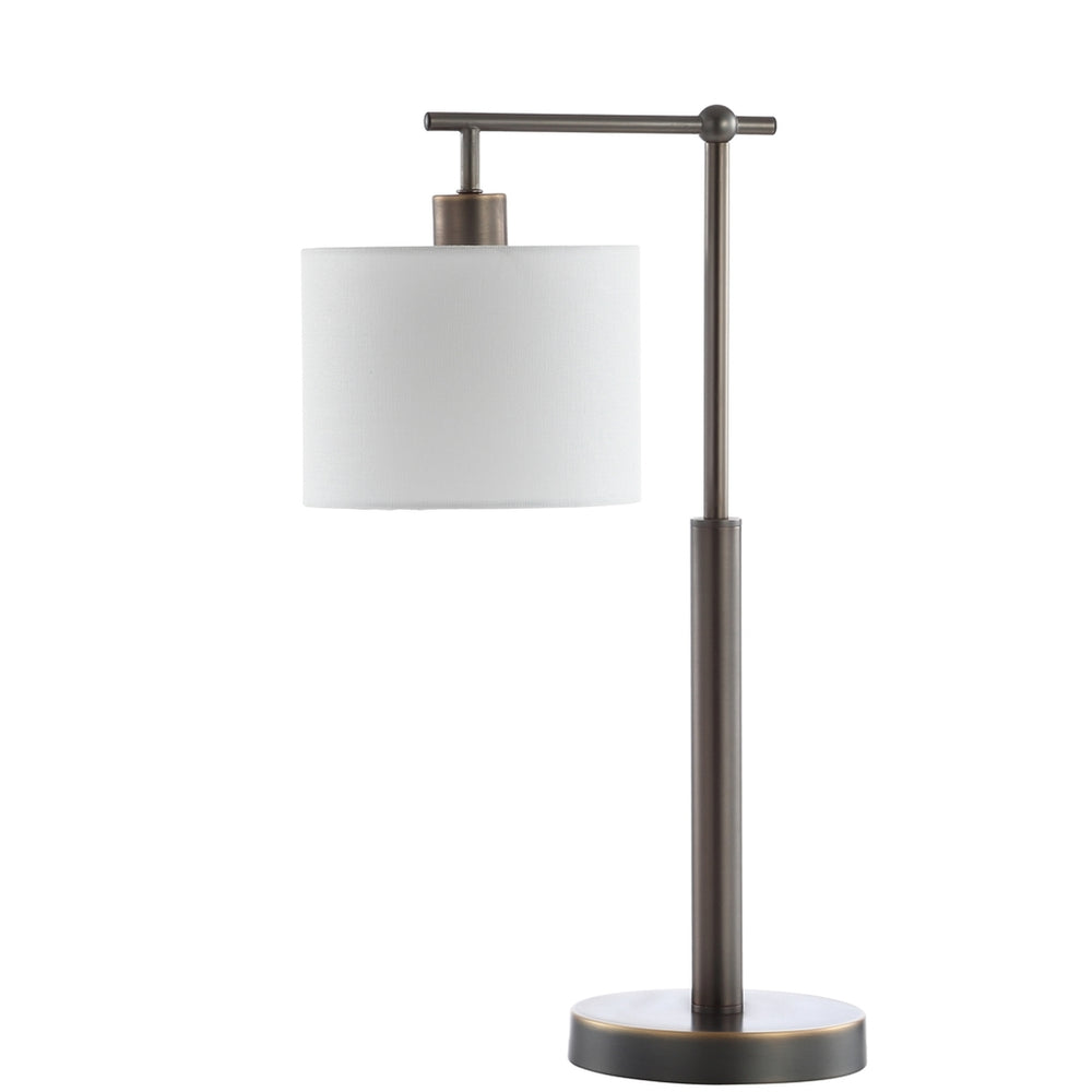 Harlan Table Lamp - Modern Minimalist Brown Iron Design with Off-White Cotton Shade, 22.75" Height