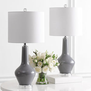 Velor Contemporary Table Lamp Set of 2 - Elegant Glass Design with White Cotton Shade for Home Decor