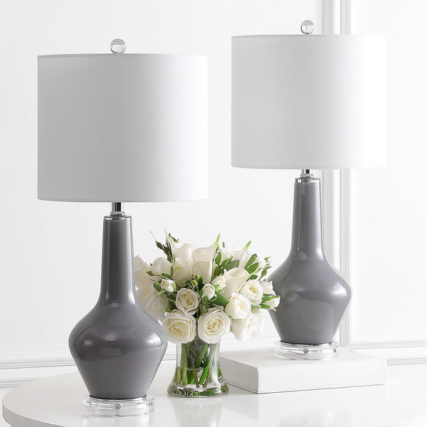 Velor Contemporary Table Lamp Set of 2 - Elegant Glass Design with White Cotton Shade for Home Decor