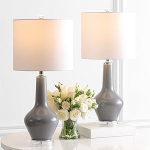 Velor Contemporary Table Lamp Set of 2 - Elegant Glass Design with White Cotton Shade for Home Decor