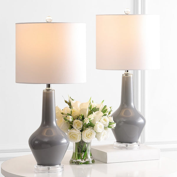 Velor Contemporary Table Lamp Set of 2 - Elegant Glass Design with White Cotton Shade for Home Decor