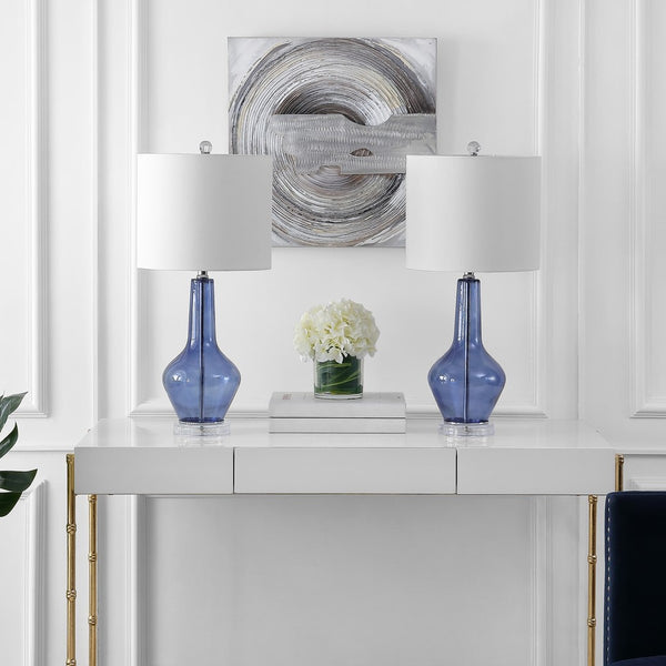 Velor Contemporary Table Lamp Set of 2 - Elegant Glass Design with White Cotton Shade for Home Decor