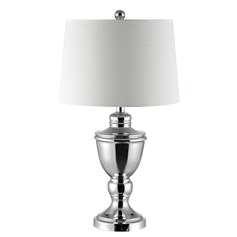 Ressa Table Lamp - Modern Medieval Design with Polished Nickel Finish & Chic White Linen Shade