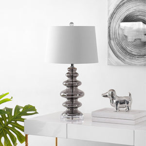 Orien Table Lamp - Glamorous Silver Undulating Design with Off-White Shade for Elegant Décor