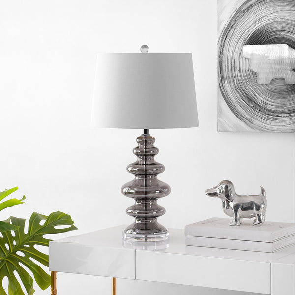 Orien Table Lamp - Glamorous Silver Undulating Design with Off-White Shade for Elegant Décor