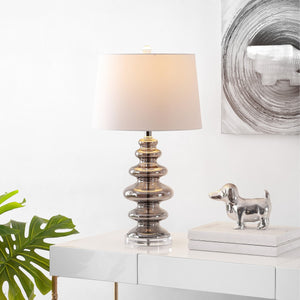 Orien Table Lamp - Glamorous Silver Undulating Design with Off-White Shade for Elegant Décor