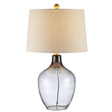 Larzen Table Lamp - Ombre Grey Glass with Artistic Drum Shade, Brass Accents for Elegant Décor