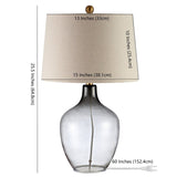 Larzen Table Lamp - Ombre Grey Glass with Artistic Drum Shade, Brass Accents for Elegant Décor