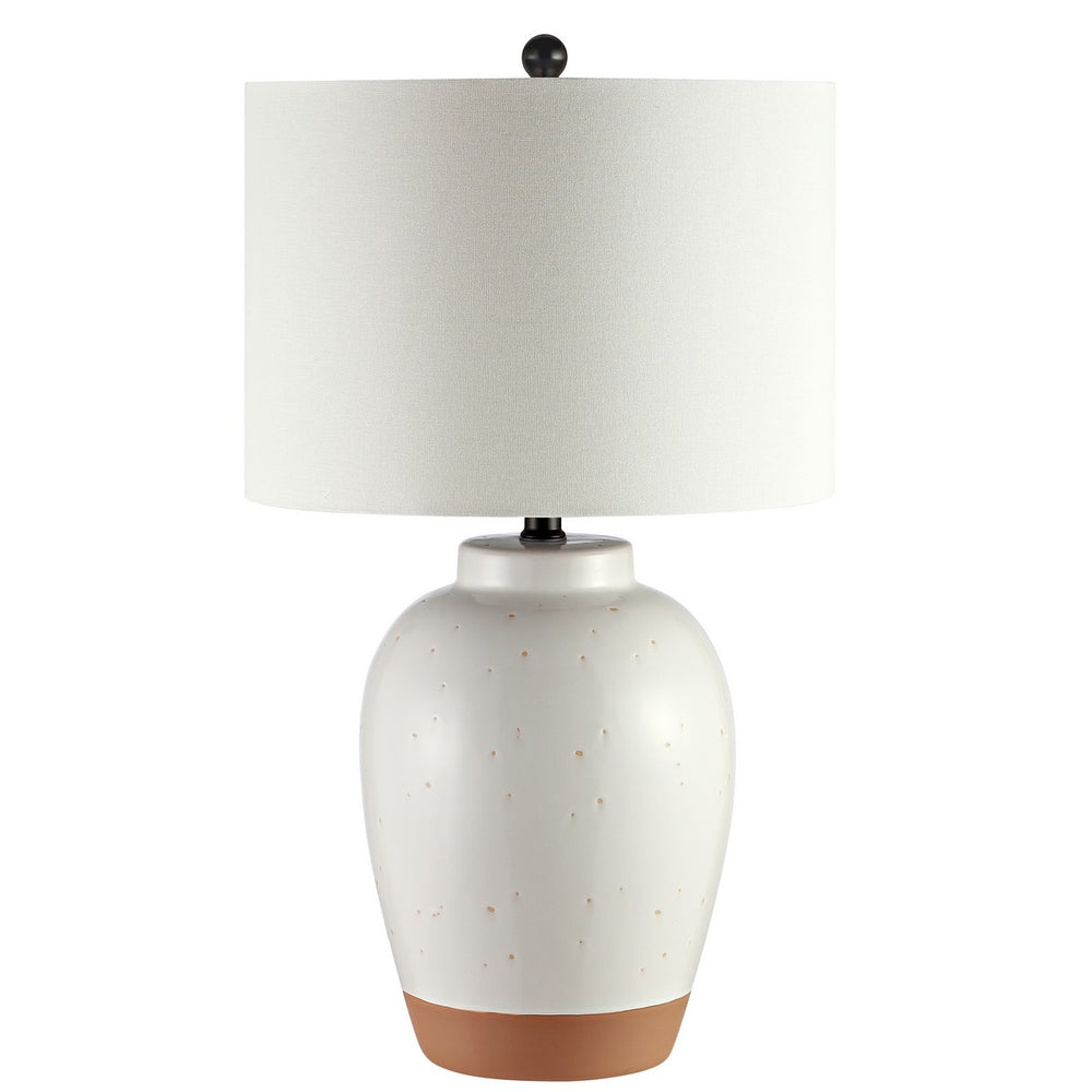 Portcia Table Lamp - Elegant Vintage Charm with Speckled Ivory Glaze and Contemporary Off-White Shade