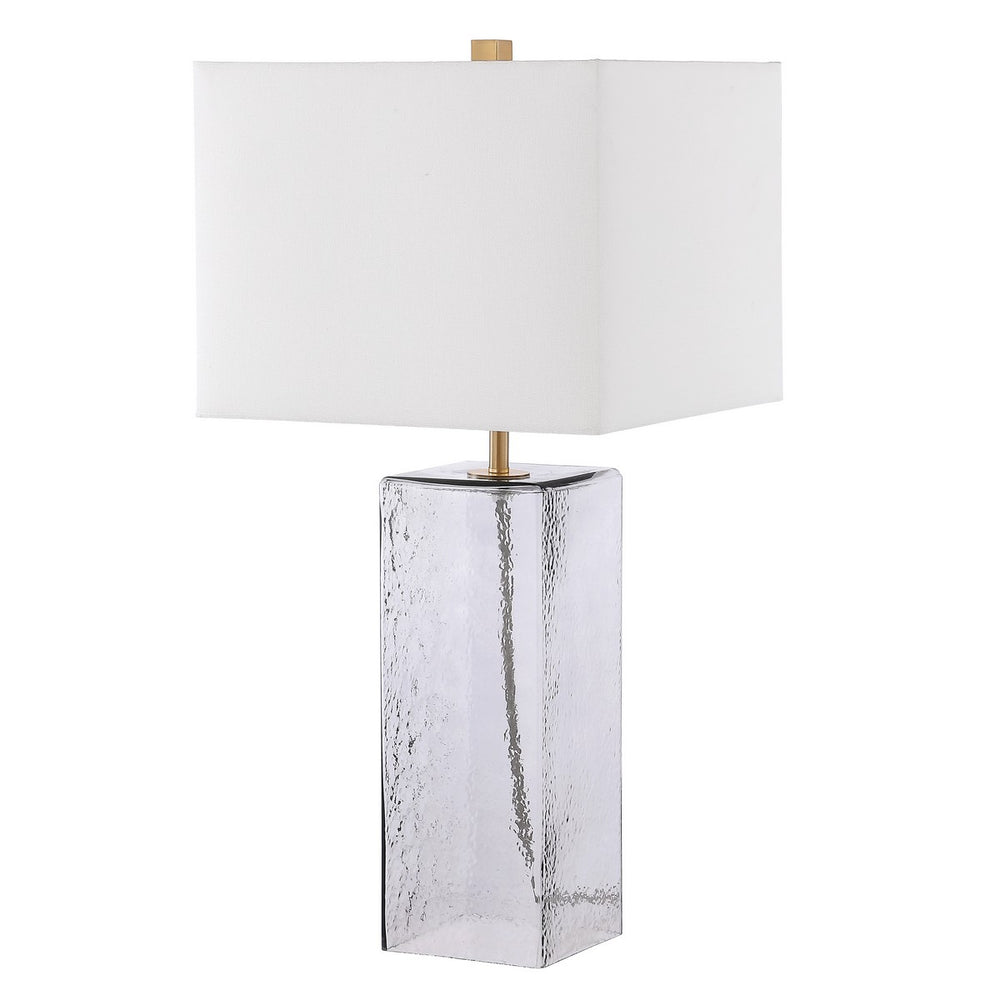 Memris Table Lamp - Coastal Grey Glass Design with Crisp White Shade for Serene Home Ambiance