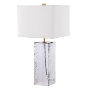Memris Table Lamp - Coastal Grey Glass Design with Crisp White Shade for Serene Home Ambiance