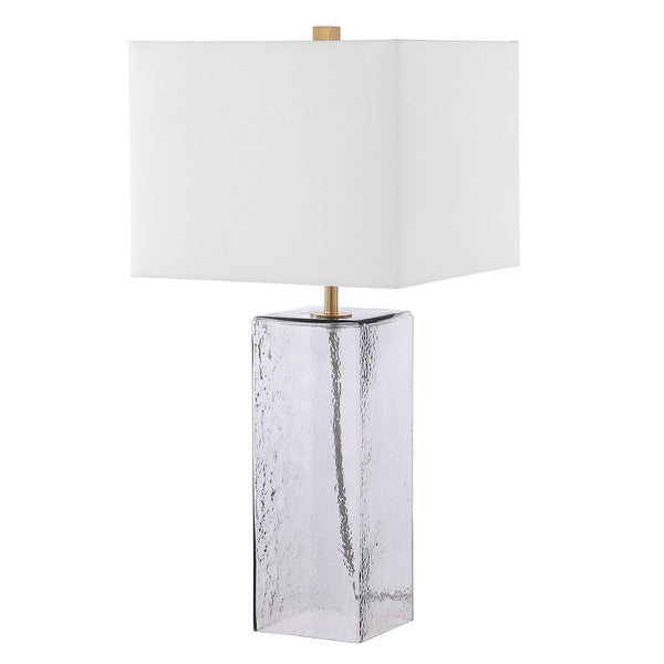 Memris Table Lamp - Coastal Grey Glass Design with Crisp White Shade for Serene Home Ambiance