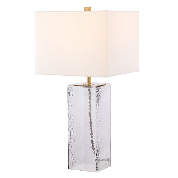 Memris Table Lamp - Coastal Grey Glass Design with Crisp White Shade for Serene Home Ambiance