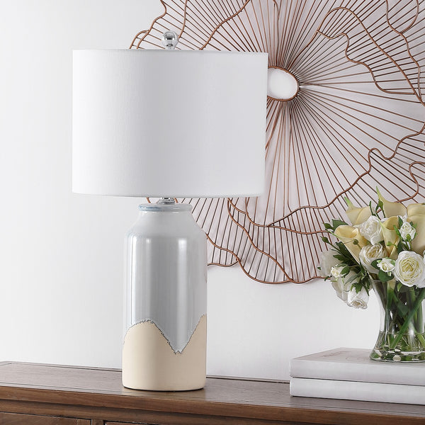 Bevlen Table Lamp - Contemporary Glossy White & Matte Clay Design for Elegant Home Décor Accent