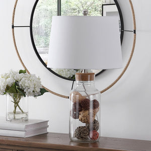 Hensen Table Lamp - Coastal-Chic Design with Clear Glass Body & Woven Rattan Balls for Warmth
