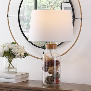 Hensen Table Lamp - Coastal-Chic Design with Clear Glass Body & Woven Rattan Balls for Warmth