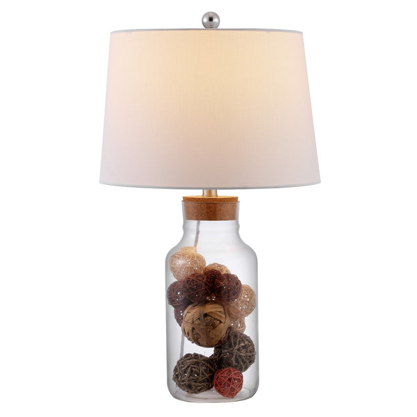 Hensen Table Lamp - Coastal-Chic Design with Clear Glass Body & Woven Rattan Balls for Warmth