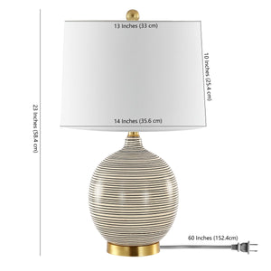 Kremp Table Lamp - Striated Grey Ceramic Design with USB Port & Elegant White Shade for Modern Décor