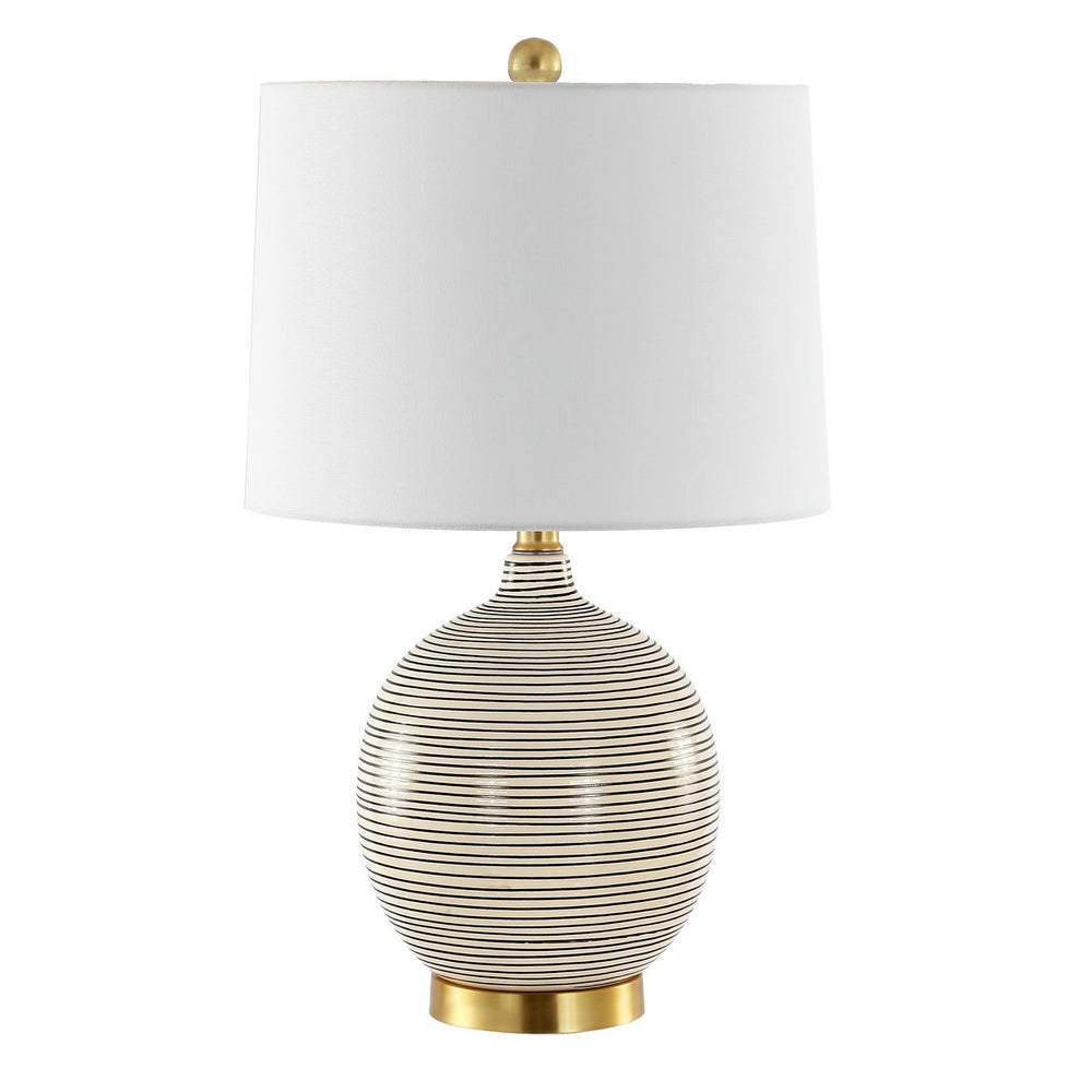 Kremp Table Lamp - Striated Grey Ceramic Design with USB Port & Elegant White Shade for Modern Décor