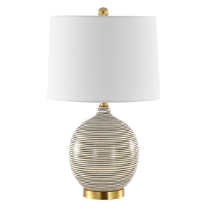 Kremp Table Lamp - Striated Grey Ceramic Design with USB Port & Elegant White Shade for Modern Décor