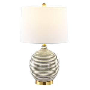 Kremp Table Lamp - Striated Grey Ceramic Design with USB Port & Elegant White Shade for Modern Décor