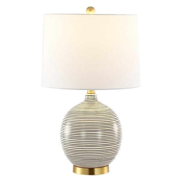 Kremp Table Lamp - Striated Grey Ceramic Design with USB Port & Elegant White Shade for Modern Décor