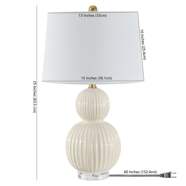 Zarren Table Lamp - Elegant Ivory Ceramic, Gold Accents & Crystal Base - Chic Home Lighting Decor