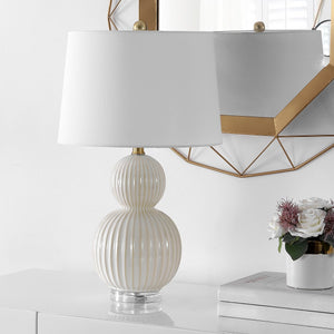 Zarren Table Lamp - Elegant Ivory Ceramic, Gold Accents & Crystal Base - Chic Home Lighting Decor