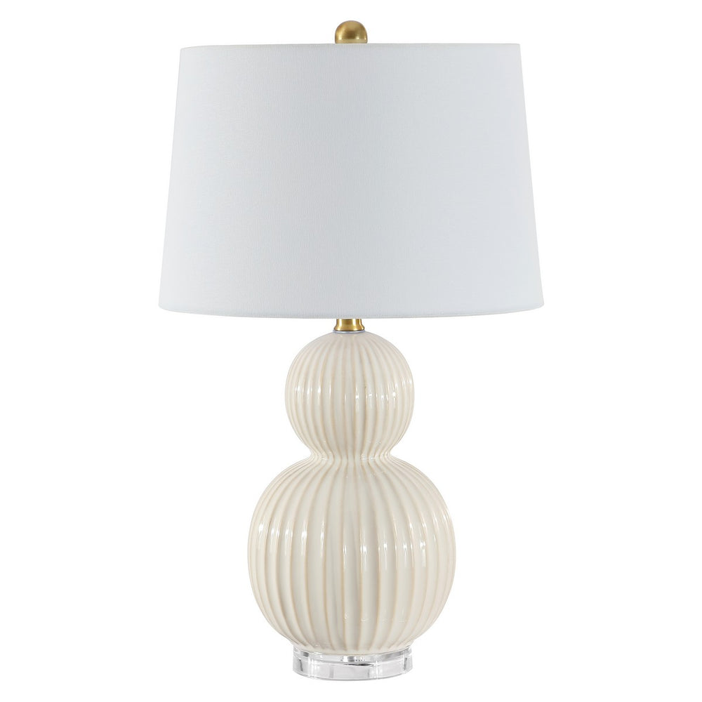 Zarren Table Lamp - Elegant Ivory Ceramic, Gold Accents & Crystal Base - Chic Home Lighting Decor