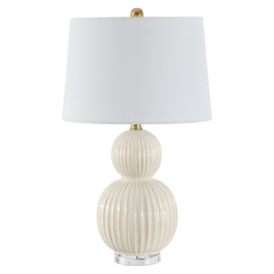 Zarren Table Lamp - Elegant Ivory Ceramic, Gold Accents & Crystal Base - Chic Home Lighting Decor