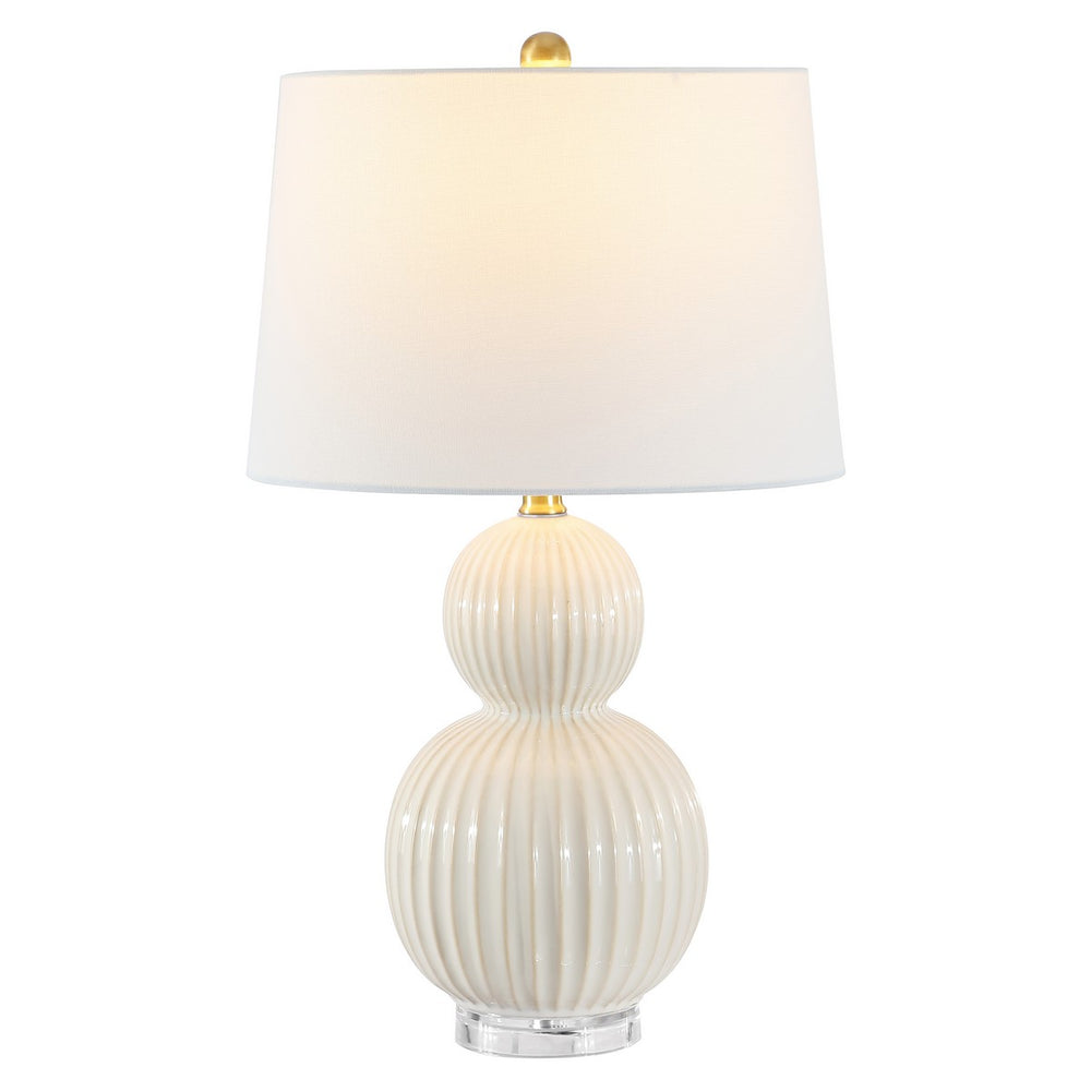 Zarren Table Lamp - Elegant Ivory Ceramic, Gold Accents & Crystal Base - Chic Home Lighting Decor