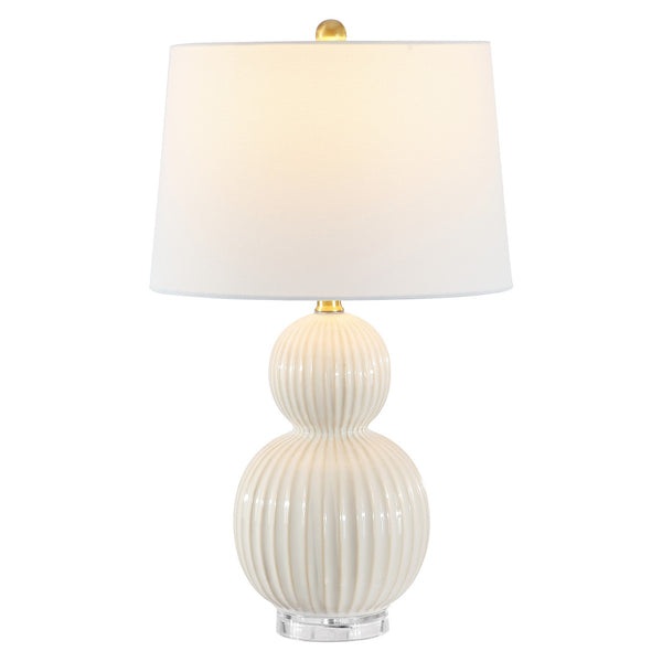 Zarren Table Lamp - Elegant Ivory Ceramic, Gold Accents & Crystal Base - Chic Home Lighting Decor