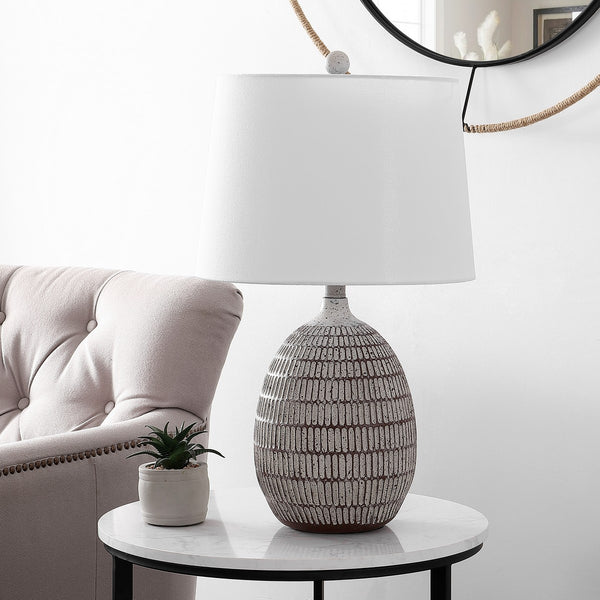 Dewlen Table Lamp - Timeless Boho Gourd Design in Brown and White Resin with Elegant Accent Details