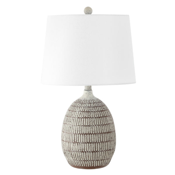 Dewlen Table Lamp - Timeless Boho Gourd Design in Brown and White Resin with Elegant Accent Details