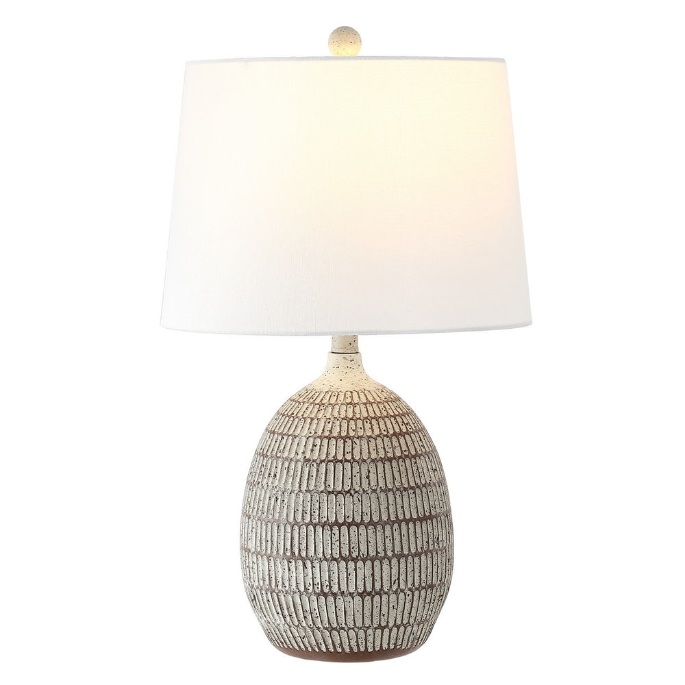 Dewlen Table Lamp - Timeless Boho Gourd Design in Brown and White Resin with Elegant Accent Details