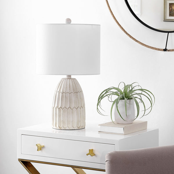 Ronken Table Lamp - Vintage-Inspired White Resin Design with Textured Hexagons for Elegant Décor