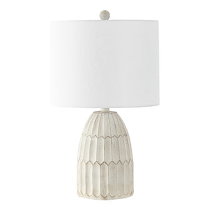Ronken Table Lamp - Vintage-Inspired White Resin Design with Textured Hexagons for Elegant Décor