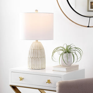 Ronken Table Lamp - Vintage-Inspired White Resin Design with Textured Hexagons for Elegant Décor