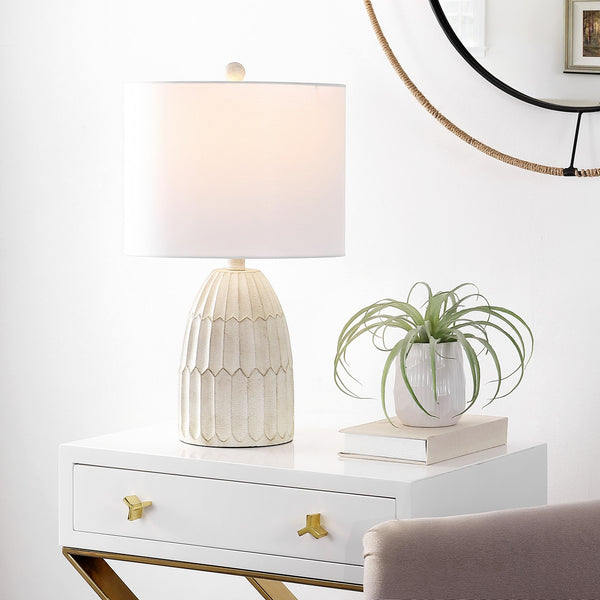 Ronken Table Lamp - Vintage-Inspired White Resin Design with Textured Hexagons for Elegant Décor