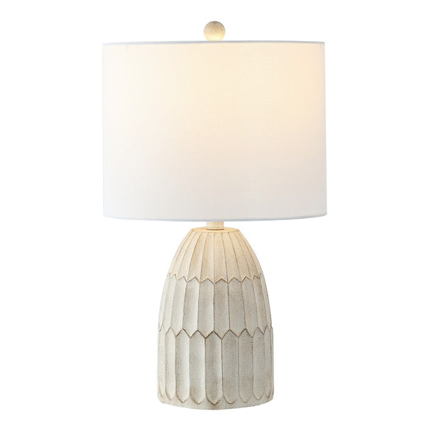 Ronken Table Lamp - Vintage-Inspired White Resin Design with Textured Hexagons for Elegant Décor