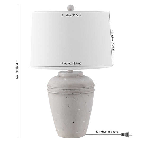 Demlin Table Lamp - Vintage Grey Resin Design with Modern White Cotton Shade for Stylish Interiors