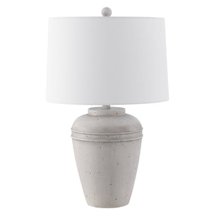 Demlin Table Lamp - Vintage Grey Resin Design with Modern White Cotton Shade for Stylish Interiors