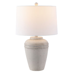 Demlin Table Lamp - Vintage Grey Resin Design with Modern White Cotton Shade for Stylish Interiors