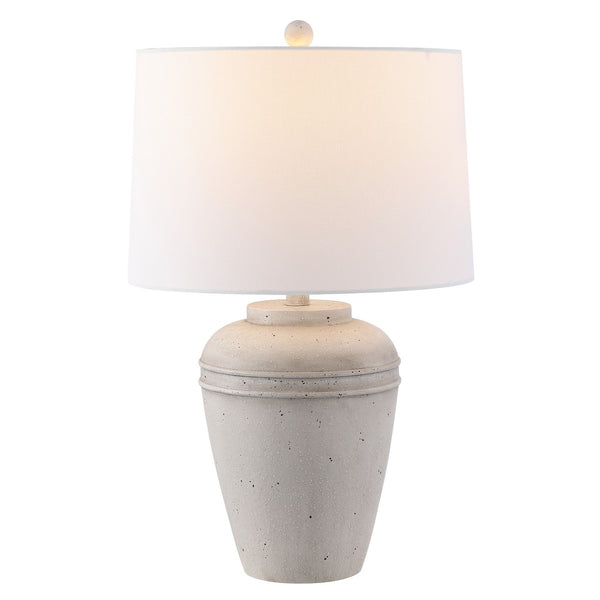 Demlin Table Lamp - Vintage Grey Resin Design with Modern White Cotton Shade for Stylish Interiors