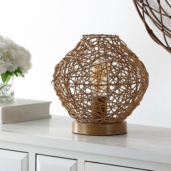 Caldera Table Lamp - Elegant Boho-Chic Rattan Design with Intriguing Light Play and Metal Base