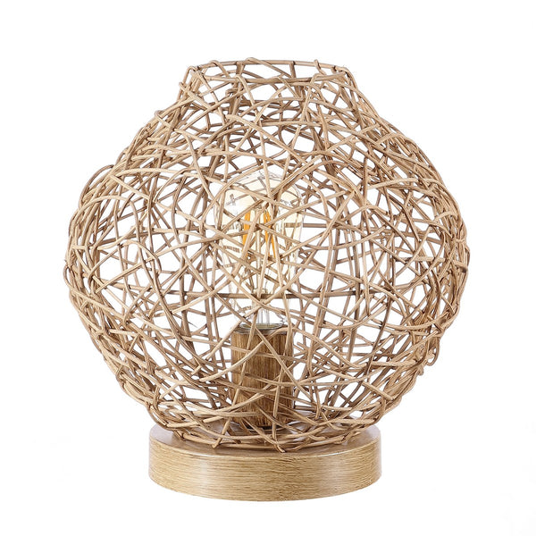 Caldera Table Lamp - Elegant Boho-Chic Rattan Design with Intriguing Light Play and Metal Base
