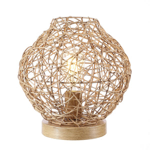 Caldera Table Lamp - Elegant Boho-Chic Rattan Design with Intriguing Light Play and Metal Base