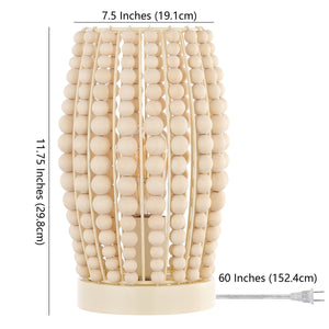 Darrow Table Lamp - Cream Wood Bead Design for Boho & Contemporary Homes, Warm Glow & Style