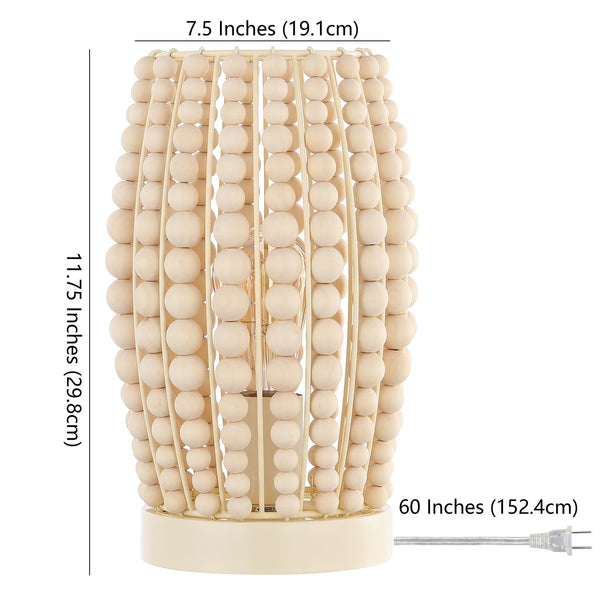 Darrow Table Lamp - Cream Wood Bead Design for Boho & Contemporary Homes, Warm Glow & Style