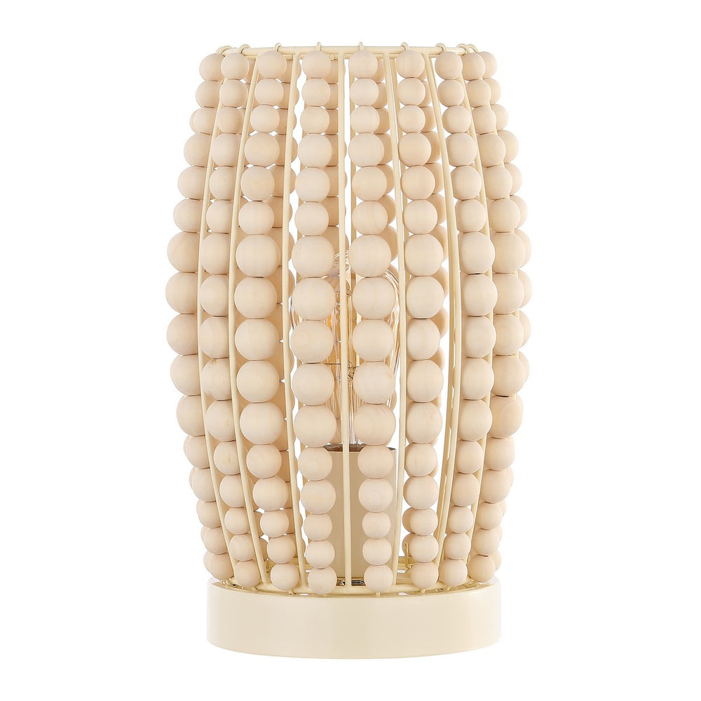 Darrow Table Lamp - Cream Wood Bead Design for Boho & Contemporary Homes, Warm Glow & Style